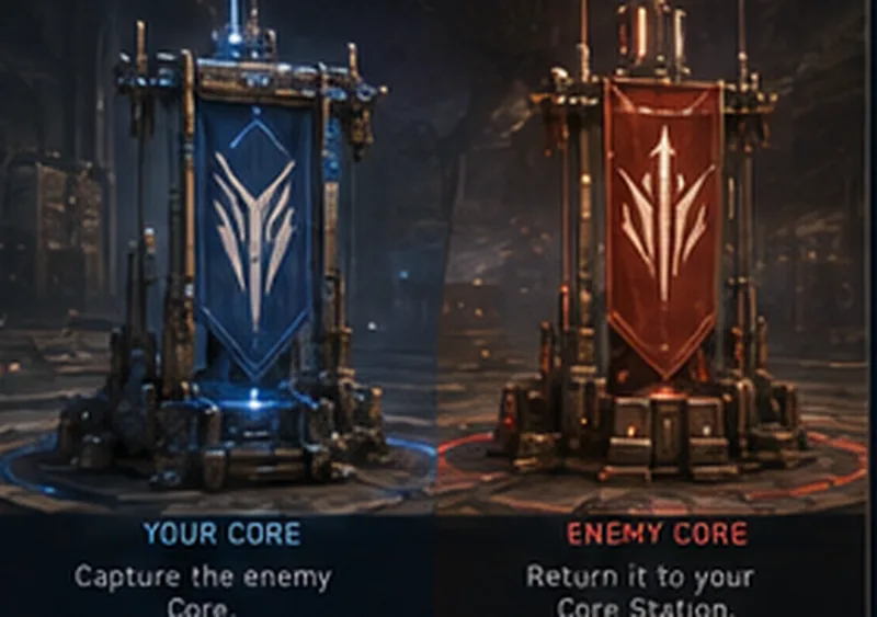 Concept of the two Cores on their Core Stations, one blue, one red