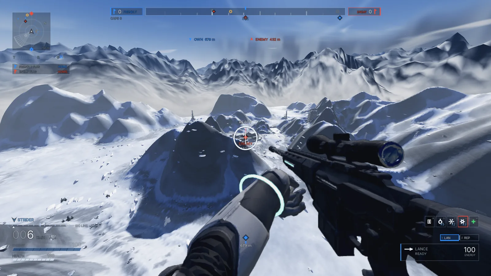 Development build: through the Lance scope from a ridge on the icefield