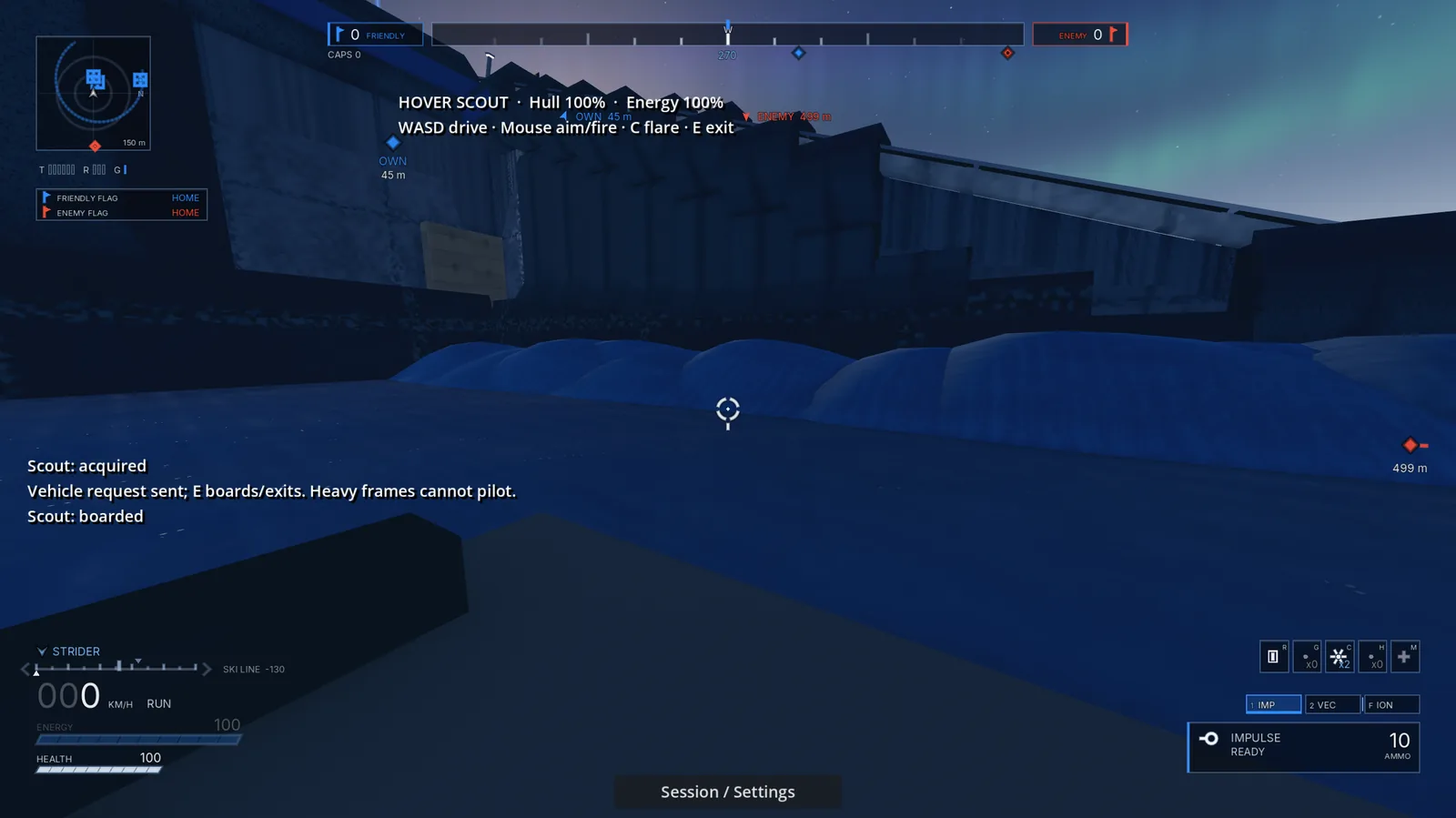 Development build: piloting the hover scout, the vehicle HUD up
